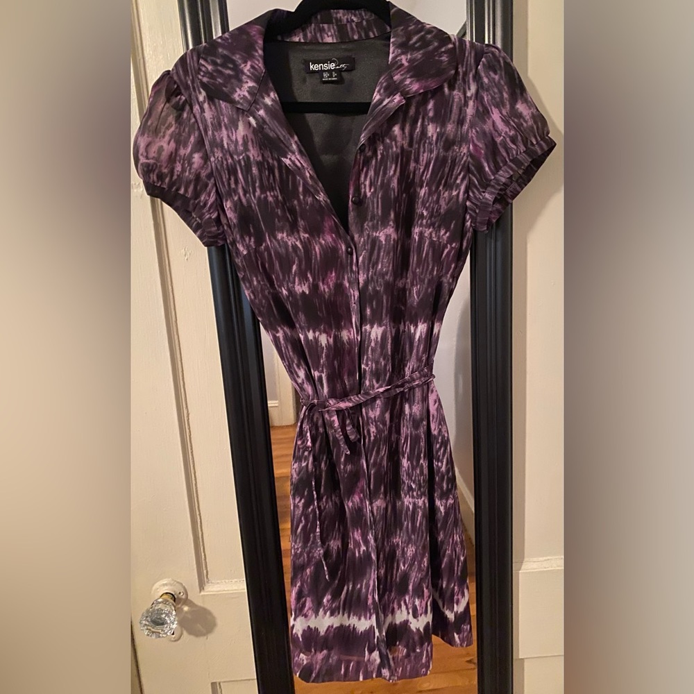 Kenzie button front dress with thin fabric belt